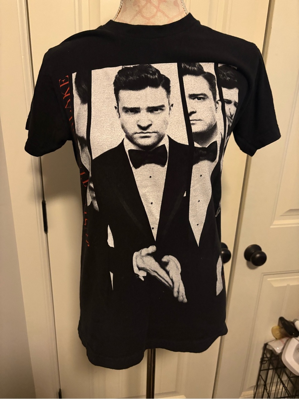 Black Short-Sleeve Graphic Tee with Formal Portrait Print